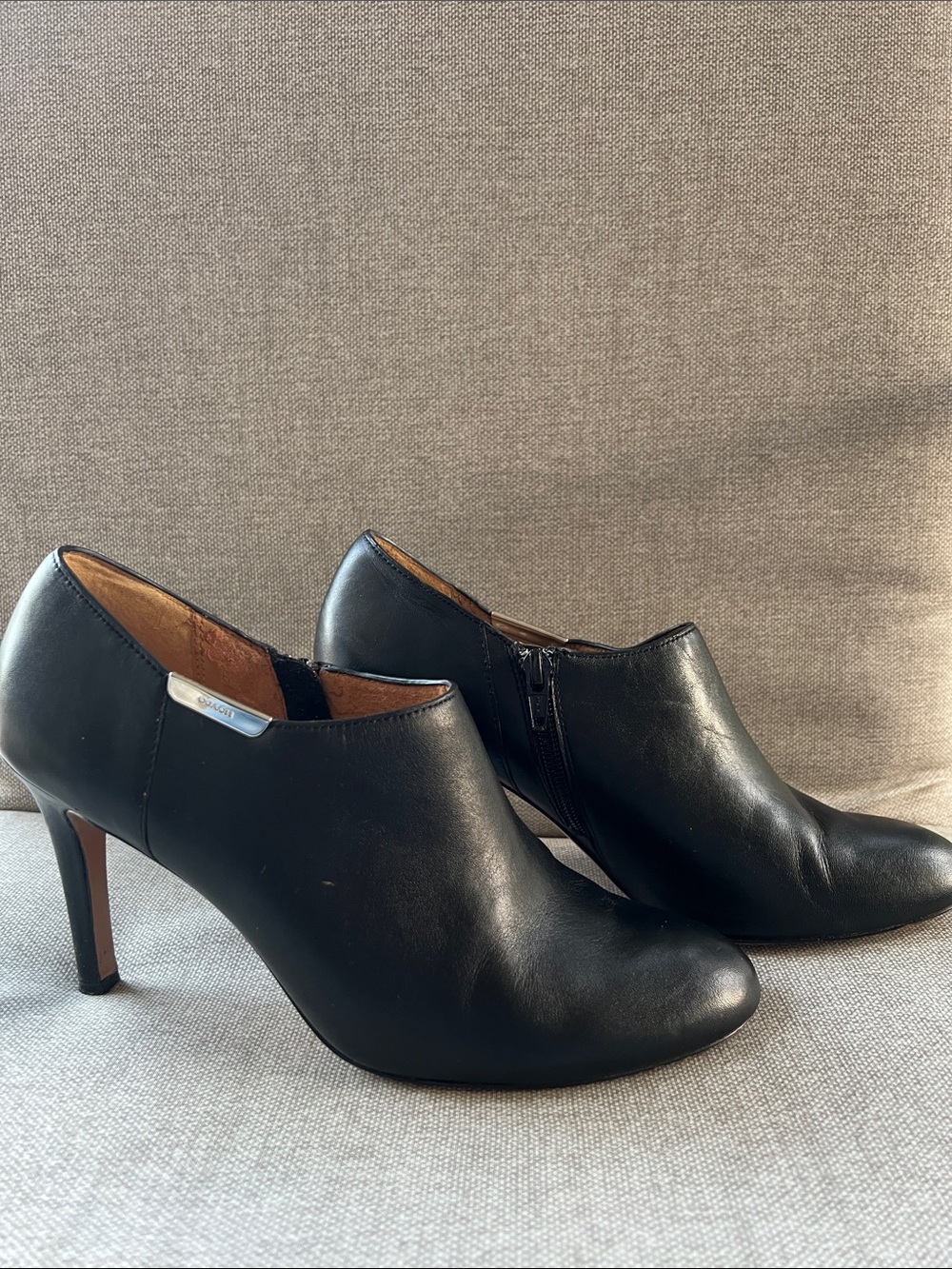 Coach Seneca Black Leather Heeled Ankle Booties